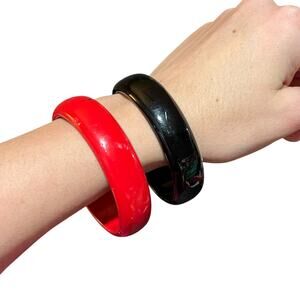 Vintage 80s Red & Black Chunky Bangle Bracelet Set